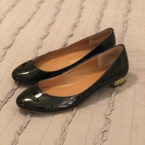 Patent Black JCrew with gold kitten block heel